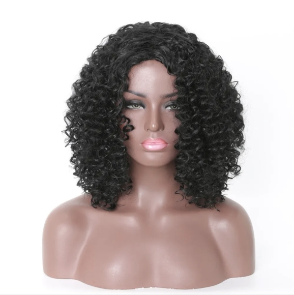 Women's Curly Wavy Short Wigs Dark Black Ladies Costume Synthetic Hair - Picture 8 of 12
